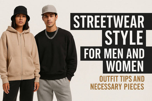 Two models wearing LAVIEM streetwear outfits with "Streetwear Style for Men and Women" text in the background.