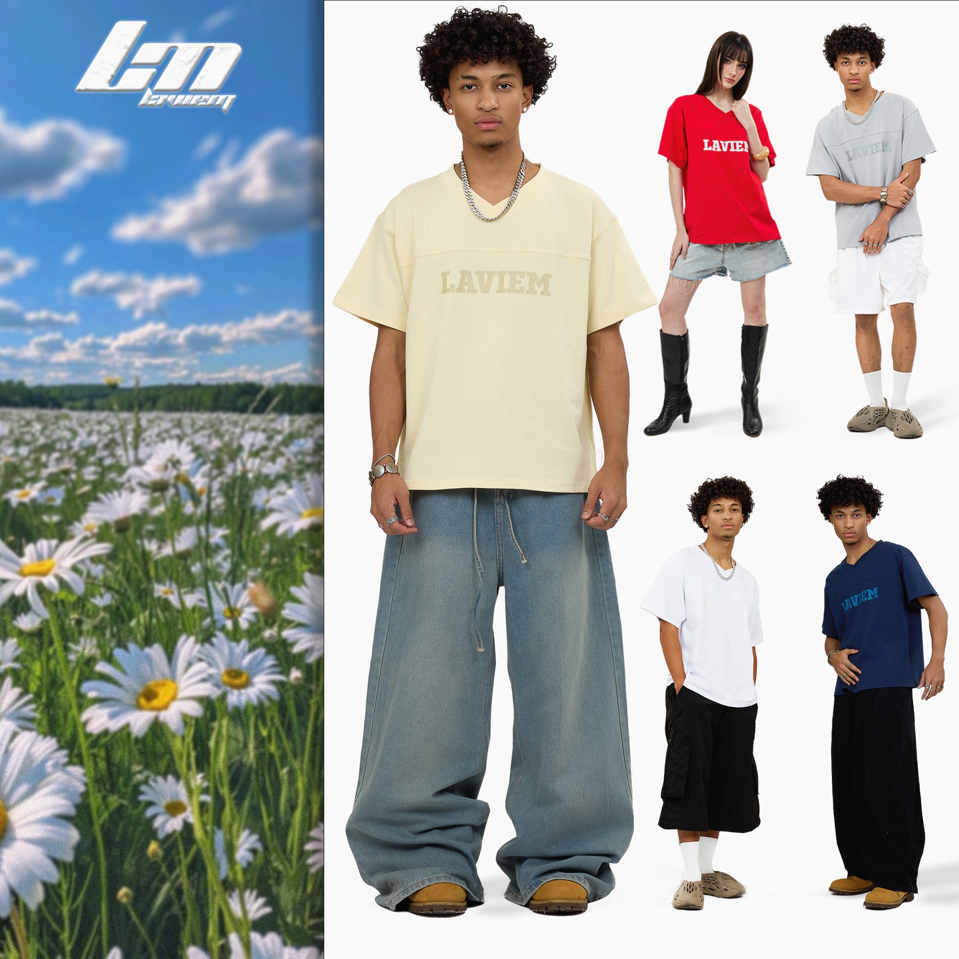 Person styling Laviem boxy cropped t-shirt with jeans for a streetwear-inspired look.