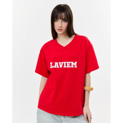 Laviem Unisex Red Boxy V-Neck Cropped T-Shirt – 100% Cotton Street Style Top for Casual Urban Outfits