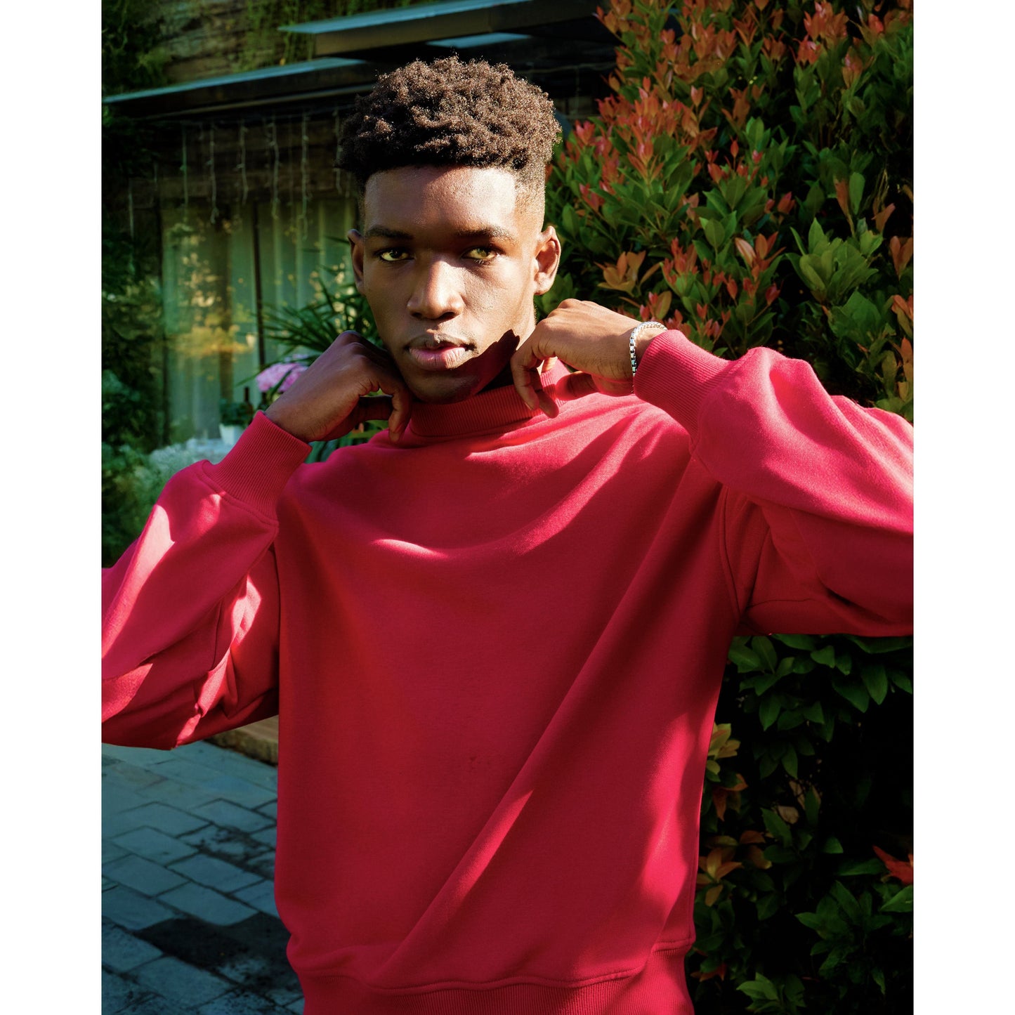 Close-up of the soft, heavyweight cotton fabric on the LAVIEM oversized streetwear sweater, designed for comfort and durability.