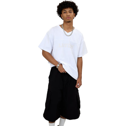 LAVIEM Street Style Cropped T-Shirt in White – Unisex Boxy Fit with Relaxed V-Neck for Everyday Comfort